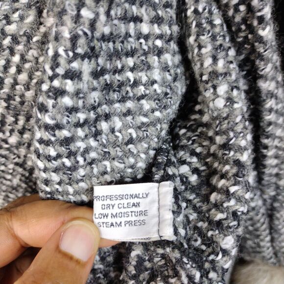 Vintage 80s Grey Black White Wool Swing Trapeze Coat Fox Fur Tail Trim Sz L OS - Picture 15 of 16